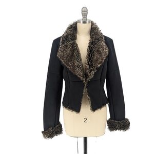 Express Faux Fur Lined Suede Jacket Black 6 winter rustic western ranch bohemian